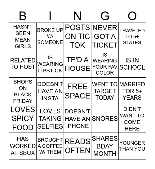 FIND SOMEONE WHO... Bingo Card