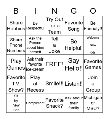 Friendship Bingo!!! Bingo Card