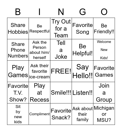 Friendship Bingo!!! Bingo Card