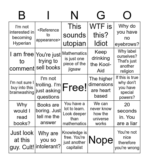 Anomic Bingo Card