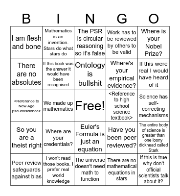 Empiricist Bingo Card