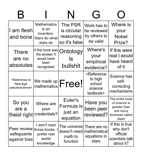 Empiricist Bingo Card