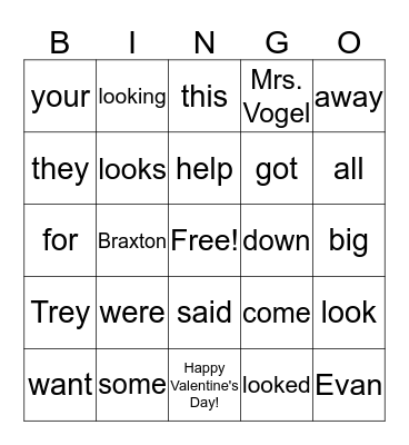 Happy Valentine's Day, Braxton, Evan, & Trey!!! Bingo Card