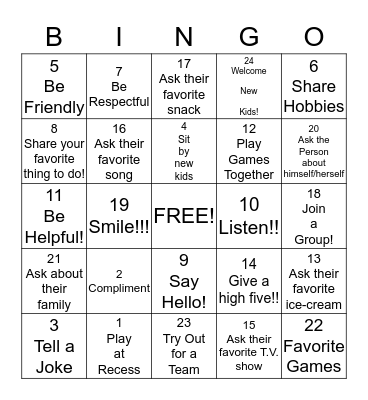 Friendship Bingo!!! Bingo Card