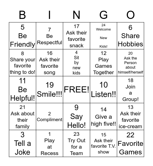 Friendship Bingo!!! Bingo Card