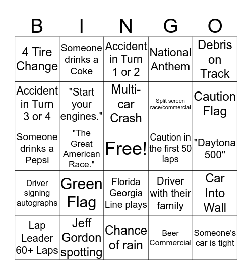 Nascar Bingo! Bingo Card