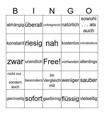 Umwelt-Adjektive/Adverbien Bingo Card