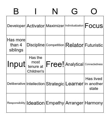 The Foundation Department Bingo Card