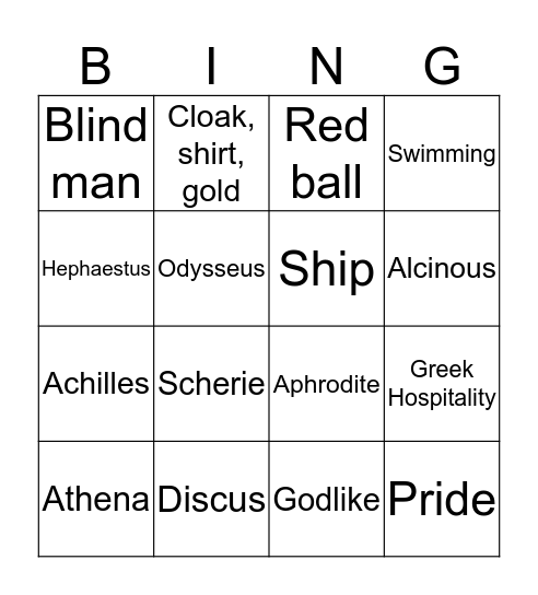 Odyssey Bingo Card