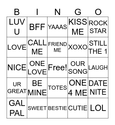 Conversation Heart Bingo Card