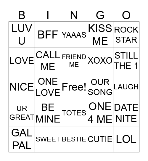 Conversation Heart Bingo Card