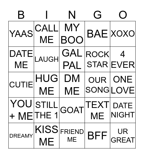 Conversation Hearts Bingo Card