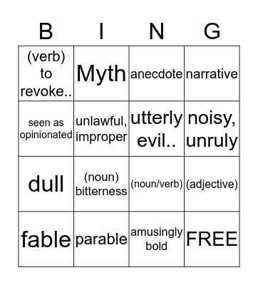 VOCABULARY #9 Bingo Card