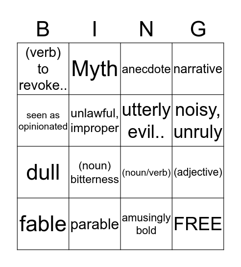 VOCABULARY #9 Bingo Card