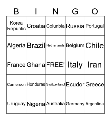 2014 FIFA WORLD CUP 06/16/14 Bingo Card
