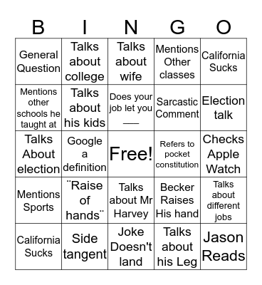 Mr Becker Bingo Card