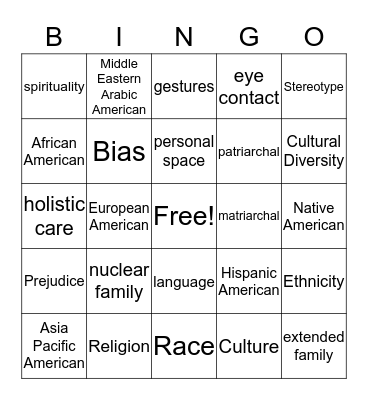 Cultural Competency Bingo Card