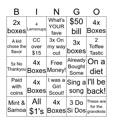 Cookie Booth Bingo Card