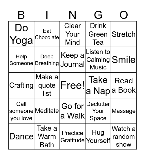 Self-Care  Bingo Card