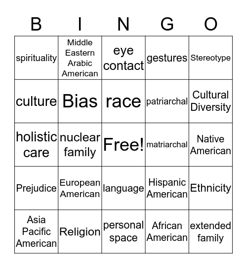 Cultural Competency Bingo Card