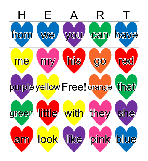 Valentine Word Bingo Card