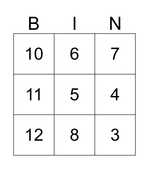 Number Bingo Card