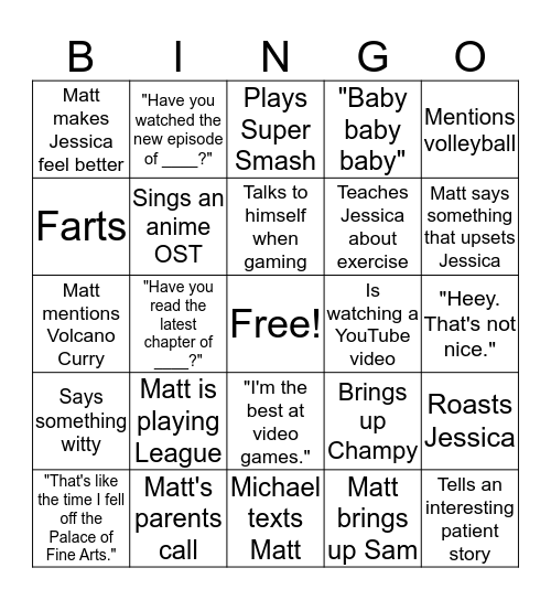 Matt Bingo Card