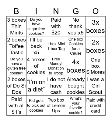 Cookie Booth Bingo Card