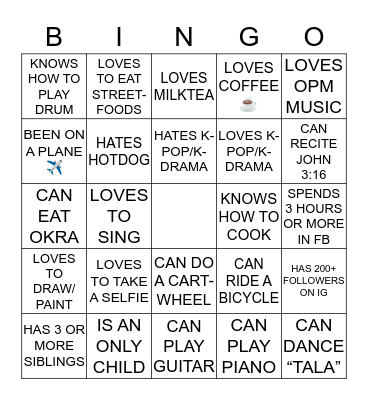 HUMAN Bingo Card