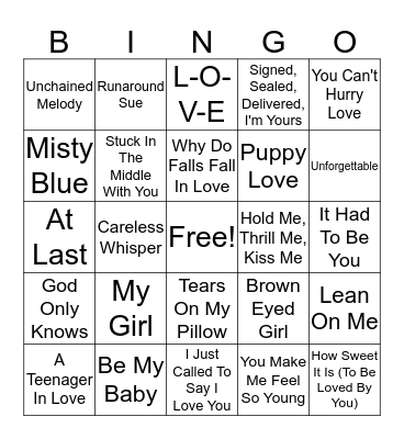 Valentines Bingo Card