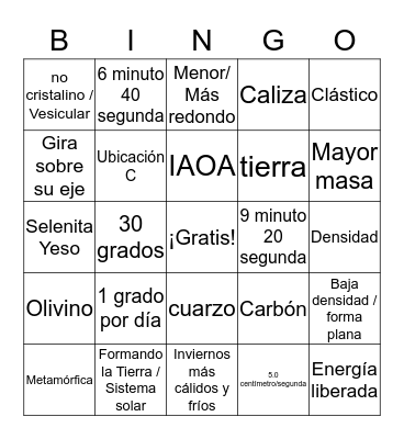 Earth Science Review Bingo Card