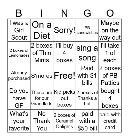 Cookie Booth Bingo Card