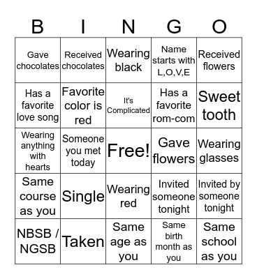 Valentine's Day Bingo Card