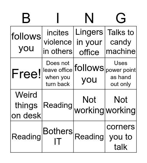 coworker Bingo Card