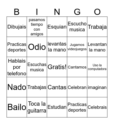 AR verbs! Bingo Card