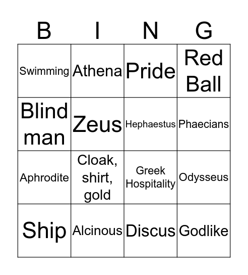 Odyssey Bingo Card