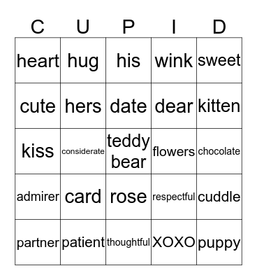 Valentines Day  Bingo Card