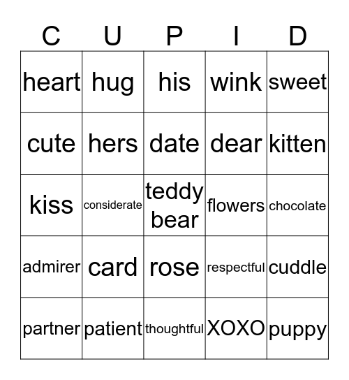 Valentines Day  Bingo Card