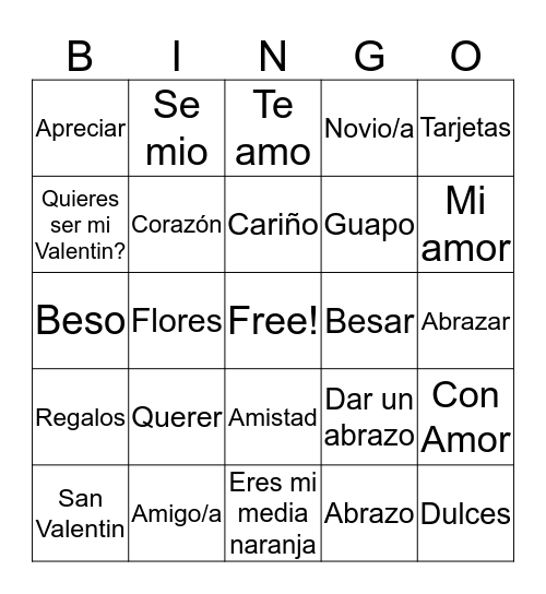 Valentin Bingo Card