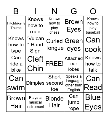 Learned or Inherited? Bingo Card