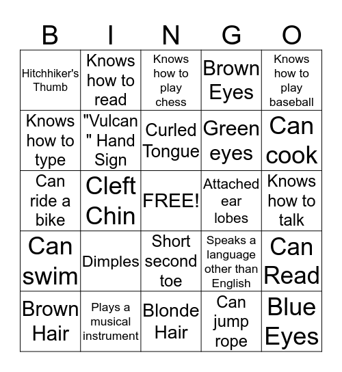 Learned or Inherited? Bingo Card