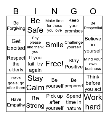 Rules to Live By Bingo Card