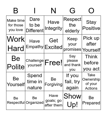 Rules to Live By Bingo Card
