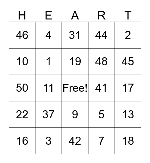 Valentine's Day Bingo Card