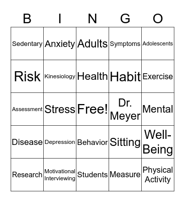 Precontemplation Bingo Card