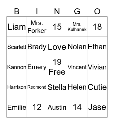 TK Bingo Friends Bingo Card