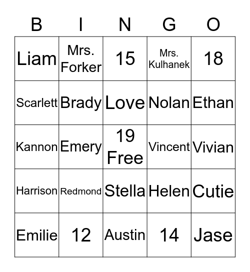 TK Bingo Friends Bingo Card