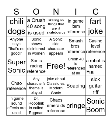 Sonic the Hedgehog the movie Bingo Card