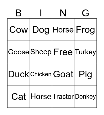 Barnyard Bingo  Bingo Card