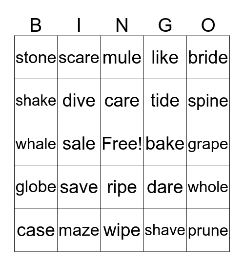 v-e Bingo Card